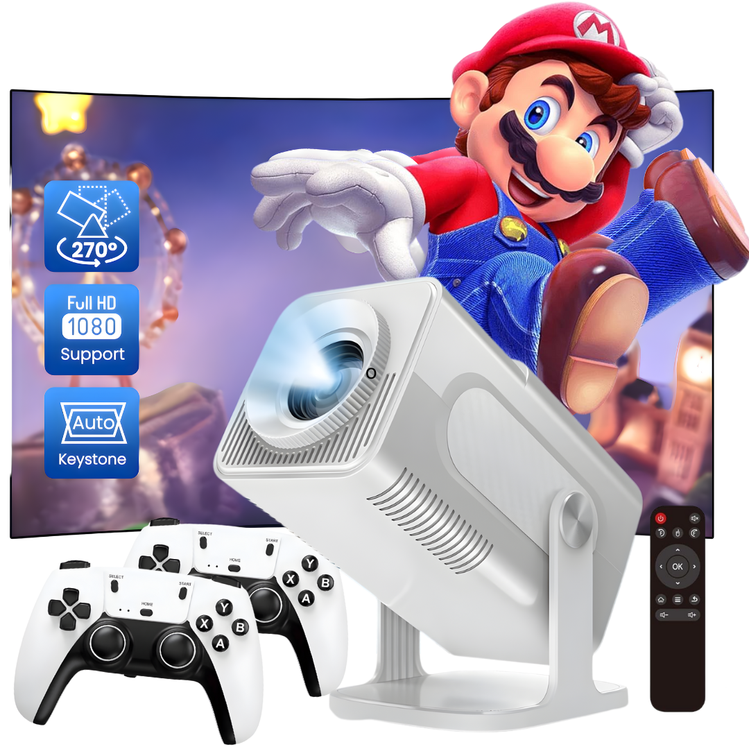 Proyector Gaming 350 Pro + 2 Mandos | 30.000 Juegos Retro | Cine y Consola en 1 Solo Equipo