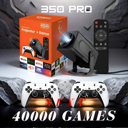 Proyector Gaming 350 Pro + 2 Mandos | 30.000 Juegos Retro | Cine y Consola en 1 Solo Equipo